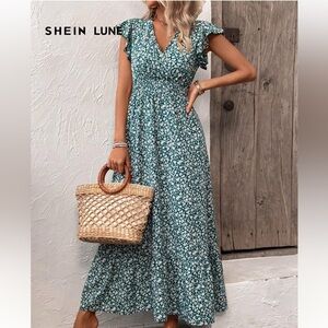 SHEIN Green Floral Maxi Dress